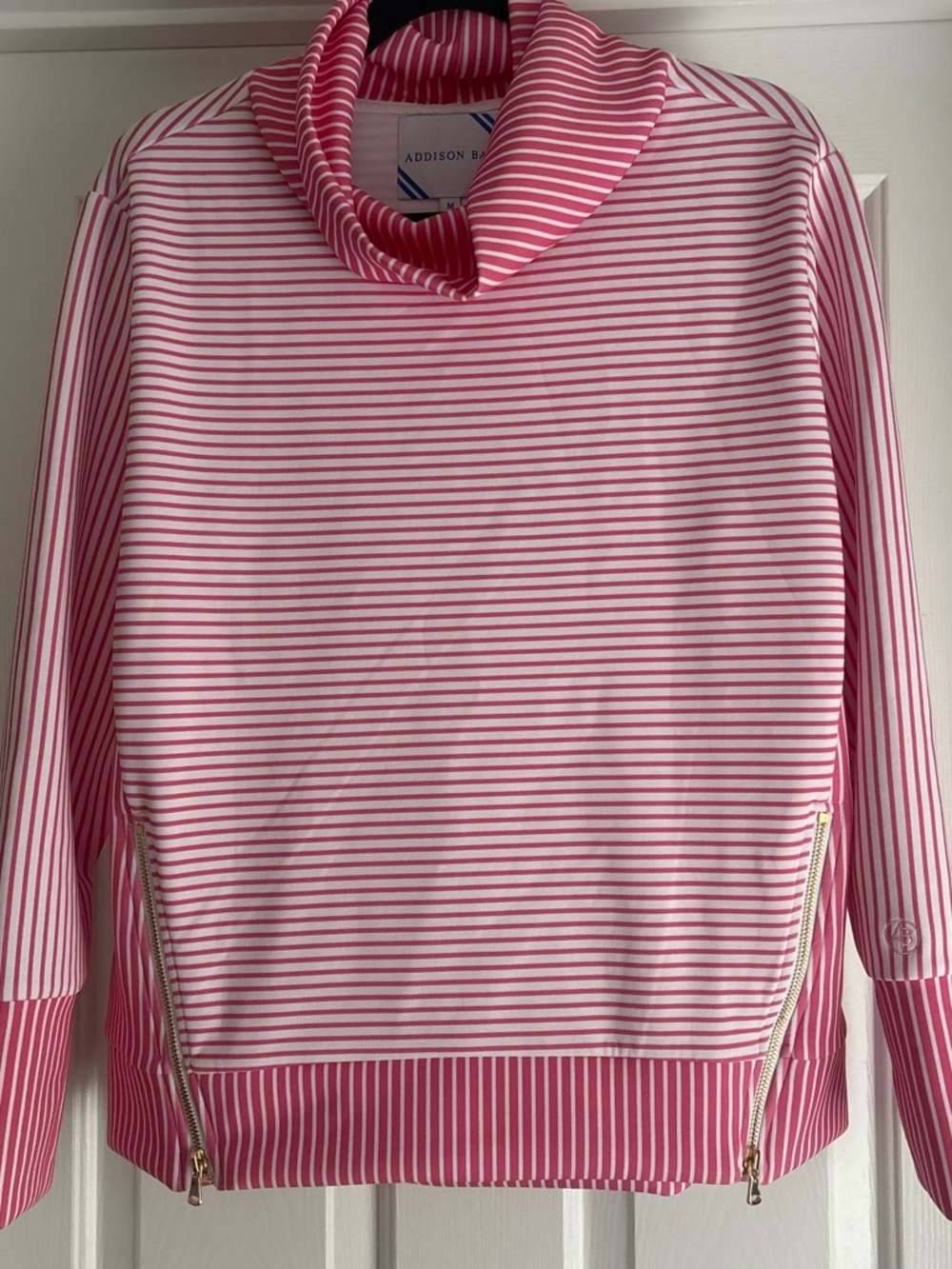Addison Bay Pink Double Knit Striped Funnel Neck Sweater